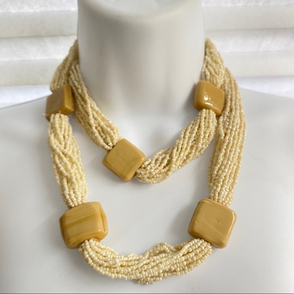 Cream Seed Bead Multi-Strand Chunky Necklace - Picture 3 of 7
